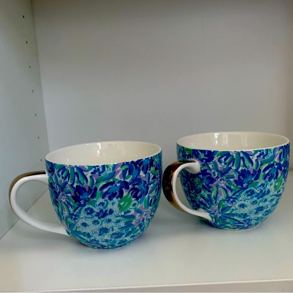 Lilly Pulitzer Blue and Green Floral Mugs